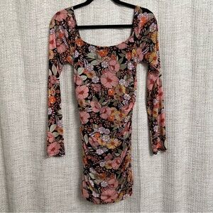 Altar’d State Boho Retro Floral Multicolor Long Sleeve Bodycon Dress Size Small